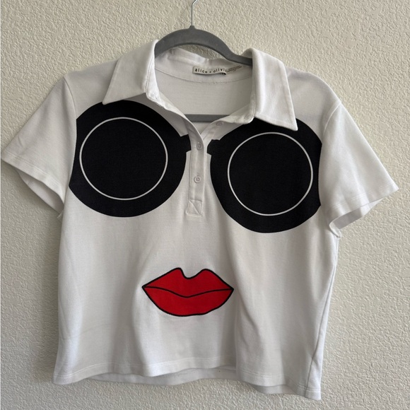 Alice + Olivia Marsha Stace Cropped Face Polo Size Large - Picture 4 of 10